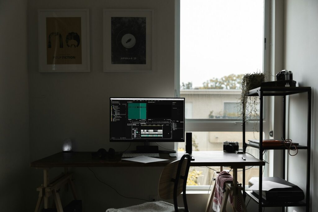 black flat screen monitor with screen turn on